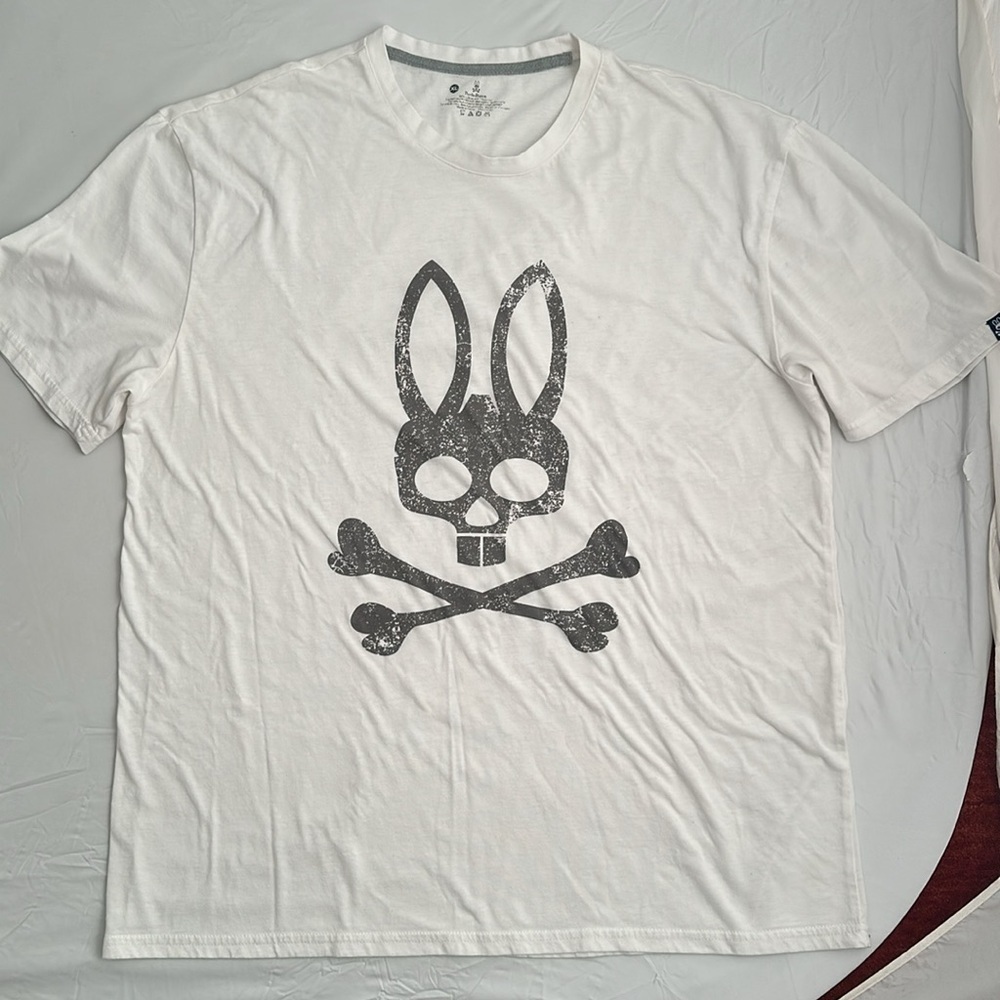 Psycho Bunny white and gray logo crew neck short sleeve t-shirt